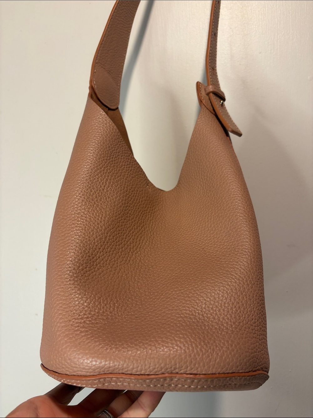 Helen Kaminski 100% Cow Leather Pebbled Bucket Style Bag Tan Pink One Size